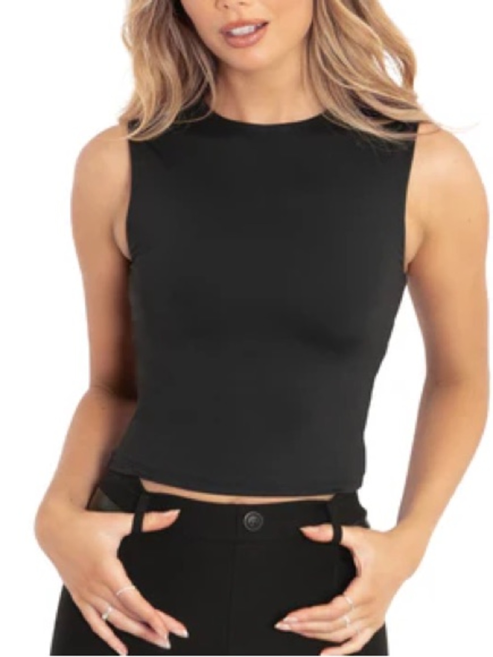 BlackMilk Matte Black Crew Neck Cropped Tank Size S (Elastic removed!)